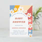 Groovyデイジーアーチニュートラルカラフルベビーシャワー 招待状 (スタンド正面)