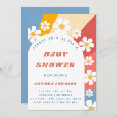 Groovyデイジーアーチニュートラルカラフルベビーシャワー 招待状 (正面/裏面)