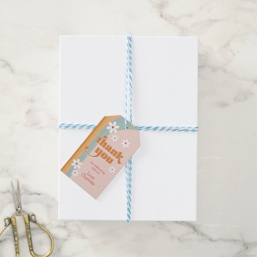 Groovyデイジーガールズ誕生日ありがとう ギフトタグ (より糸付き)