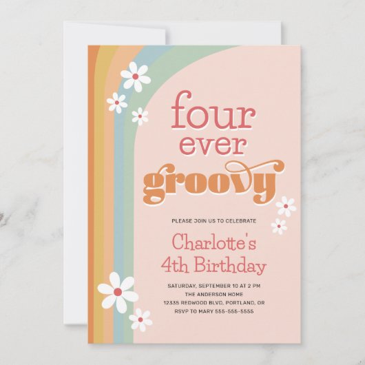 Groovyデイジーガールズ4th誕生日招待状 招待状 (正面)