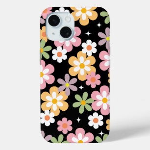 Groovyデイジーパターンブラック iPhone 15ケース