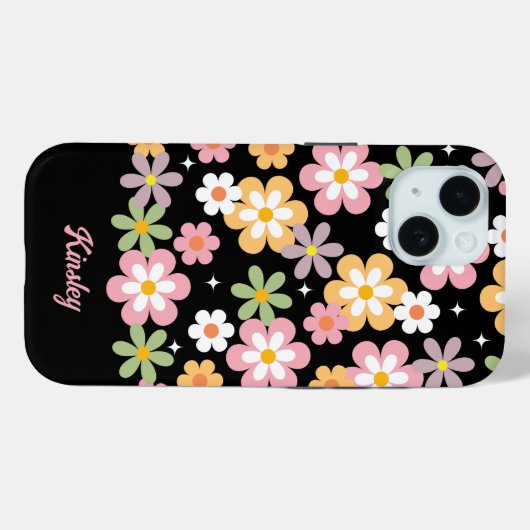 Groovyデイジーパターン(名前は黒) Case-Mate iPhoneケース (裏面 (横))