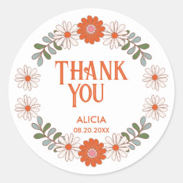 Groovyデイジーヒッパイフラワー&リーフステッカー ラウンドシール