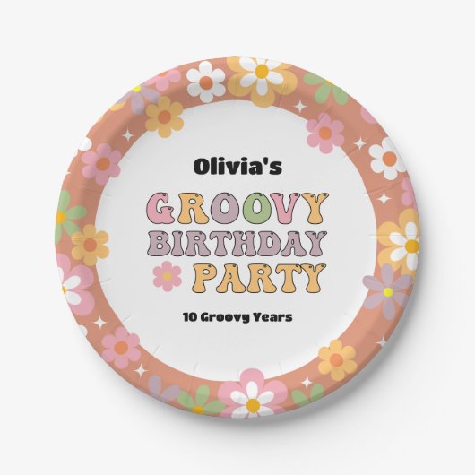 Groovyデイジーヒッピー写真ガールの誕生日 ペーパープレート (正面)