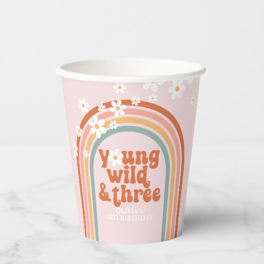 Groovyデイジーヒッピー虹3RD誕生日 紙コップ (正面)