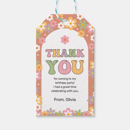 Groovyデイジーヒッピー誕生日ありがとう ギフトタグ (正面)