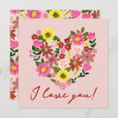 Groovyデイジーピンク花ハートバレンタイン シーズンカード (正面/裏面)