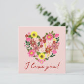 Groovyデイジーピンク花ハートバレンタイン シーズンカード (スタンド正面)