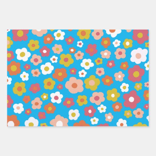 Groovyデイジーフローラカラフルおもしろい誕生日ベビー ラッピングペーパーシート (正面2)
