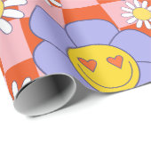 Groovyデイジーフローラチェッカーボード、Y2K 90sラッピング ラッピングペーパー (ロールコーナー)