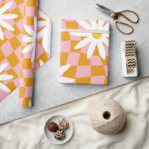 Groovyデイジーフローラチェッカーボード、Y2K 90sラッピング