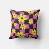 Groovyデイジーフローラチェッカーボード， Y2K 90s クッション (裏面)