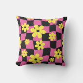 Groovyデイジーフローラチェッカーボード， Y2K 90s クッション (正面)