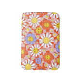 Groovyデイジーフローラチェッカーボード， Y2K 90s バスマット (正面縦)