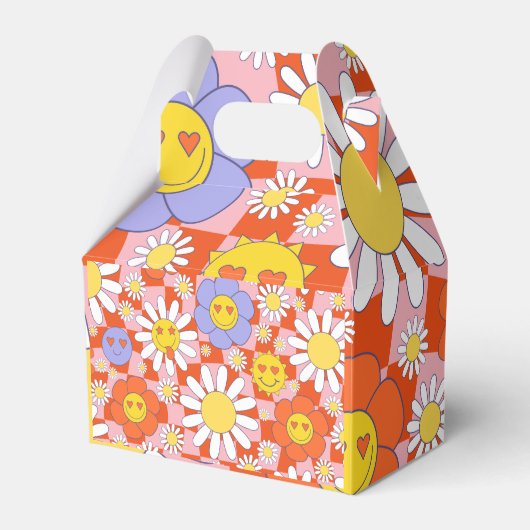 Groovyデイジーフローラチェッカーボード， Y2K 90s フェイバーボックス (正面サイド)