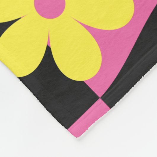 Groovyデイジーフローラチェッカーボード, Y2K 90s フリースブランケット (角)