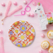 Groovyデイジーフローラチェッカーボード， Y2K 90s ペーパープレート (パーティー)