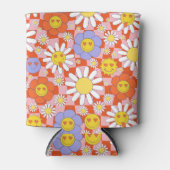 Groovyデイジーフローラチェッカーボード， Y2K 90s, Y2K 缶クーラー (正面)