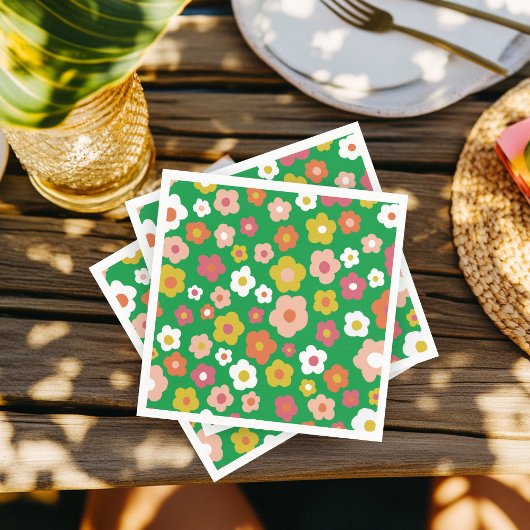 Groovyデイジーフローラ誕生日パーティーカスタム スタンダードカクテルナプキン