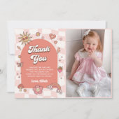 Groovyデイジーレトロ1st誕生日パーティー写真 サンキューカード (正面)