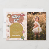 Groovyデイジーレトロ1st誕生日パーティー写真 サンキューカード (正面)