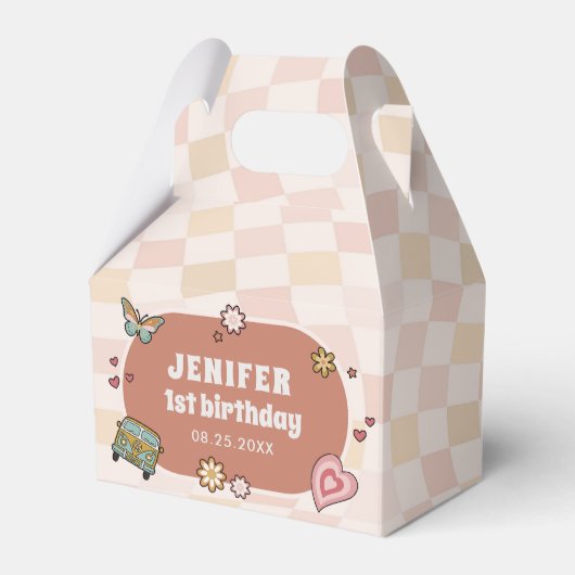 Groovyデイジーレトロ1st誕生日パーティー フェイバーボックス (正面サイド)