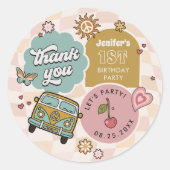 Groovyデイジーレトロ1st誕生日パーティー ラウンドシール (正面)