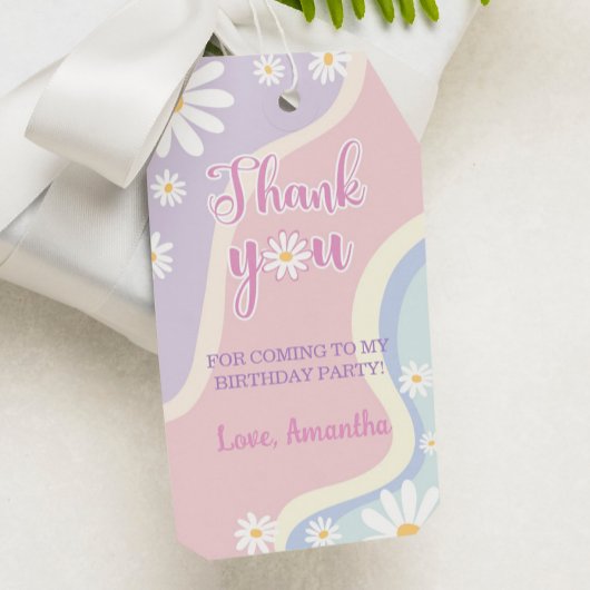 Groovyデイジー誕生日サンキューラベル ギフトタグ