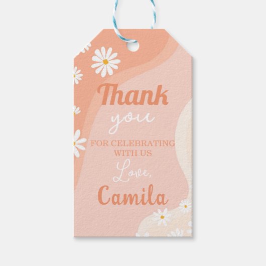 Groovyデイジー誕生日サンキューラベル ギフトタグ (正面)