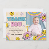 Groovyデイジー誕生日フォトレトロサンキューカード 招待状 (正面)