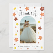 GroovyデイジーArch写真とレトロスクリプト結婚の サンキューカード (正面)