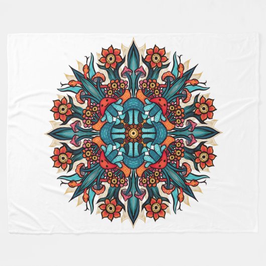 Groovyトリップ(幻覚体験)のようなサイケデリックマッシュルームマンダラアイズ フリースブランケット (正面(横))