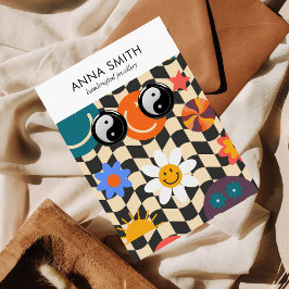 Groovyトリップ（幻覚体験）のようなレトロパターン絵文字イヤリングディスプレイ 名刺