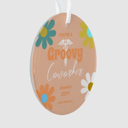 Groovyナース同僚おもしろいパーソナライズされたクリスマス オーナメント (正面)