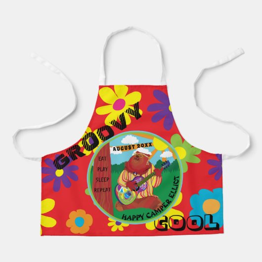 Groovyハッピーギターベアーオールオーバープリント エプロン (正面)