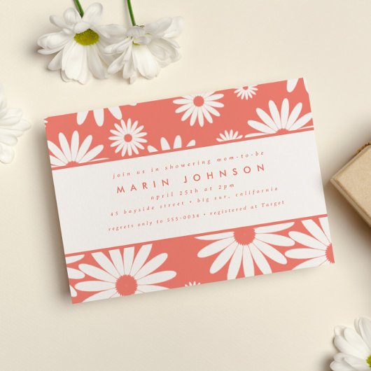 Groovyハッピーモダンデイジーヒッパイピンク赤ちゃんシャワー 招待状