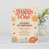 GroovyハッピーワンY2kハッピー顔誕生日 招待状 (スタンド正面)