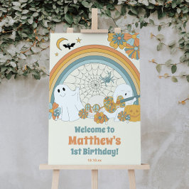 Groovyハロウィン不気味幽霊ウェルカムサイン ポスター