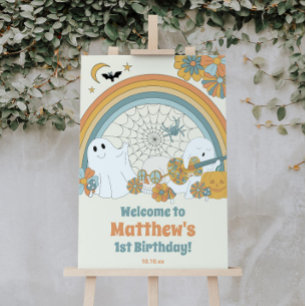 Groovyハロウィン不気味幽霊ウェルカムサイン ポスター