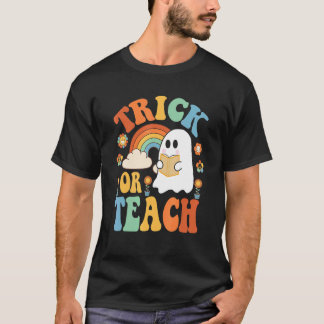 Groovyハロウィーントリックま教えたはレトロフローラ幽霊 Tシャツ