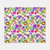 Groovyハートカラフル花 フリースブランケット (正面(横))