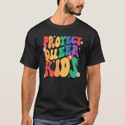 Groovyハート保護形状同性愛者キッズLGBTプライドM Tシャツ (正面)