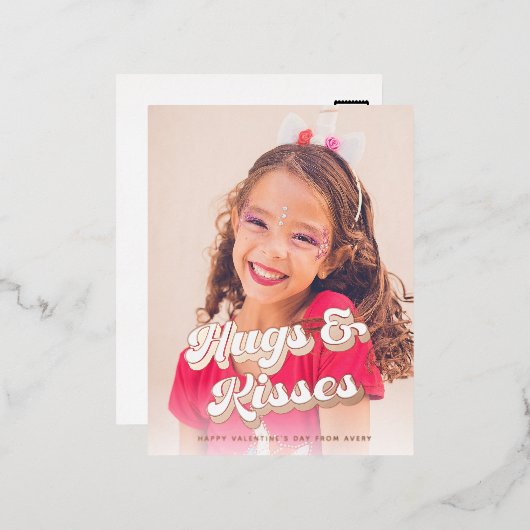 Groovyバラ金ゴールドバレンタインデーの写真 箔シーズンポストカード (正面/裏面)