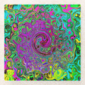 Groovyパープル抽象芸術レトロ液スワール ガラスコースター (正面)