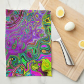 Groovyパープル抽象芸術レトロ液スワール キッチンタオル (四つ折り)