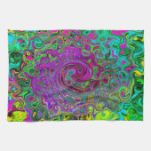 Groovyパープル抽象芸術レトロ液スワール キッチンタオル (横)