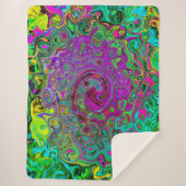 Groovyパープル抽象芸術レトロ液スワール シェルパブランケット (正面)