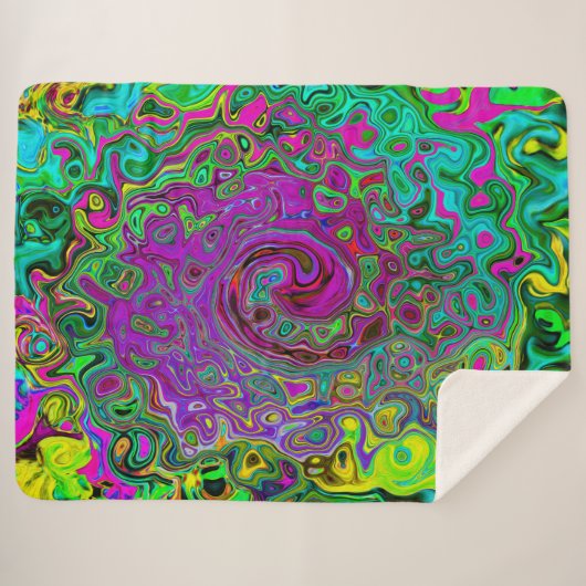 Groovyパープル抽象芸術レトロ液スワール シェルパブランケット (正面(横))