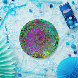 Groovyパープル抽象芸術レトロ液スワール ペーパープレート