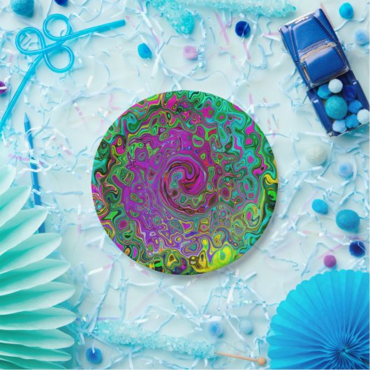 Groovyパープル抽象芸術レトロ液スワール ペーパープレート (パーティー)